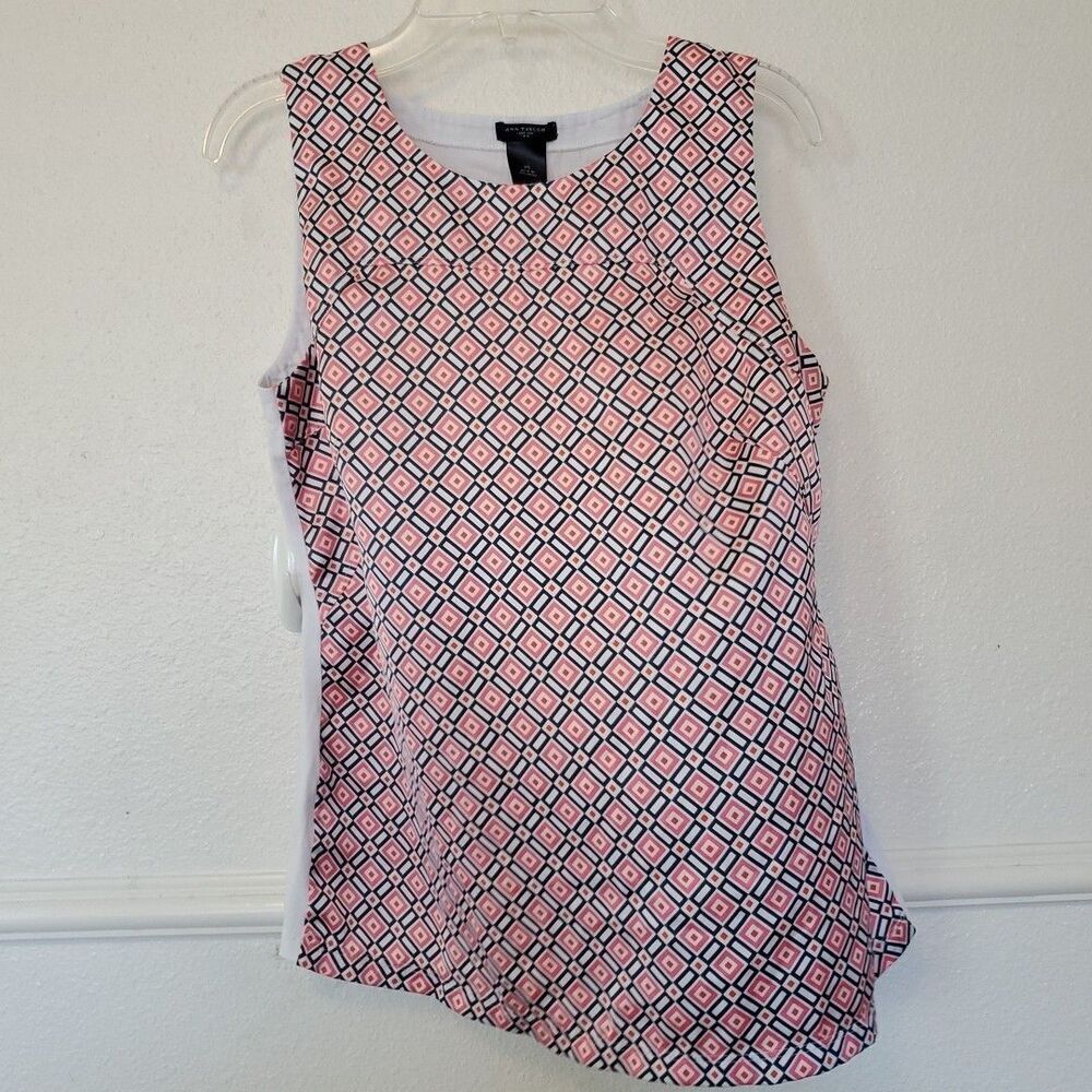Ann Taylor Top Sleeveless Geometric Design Women's Size XS Red White Back